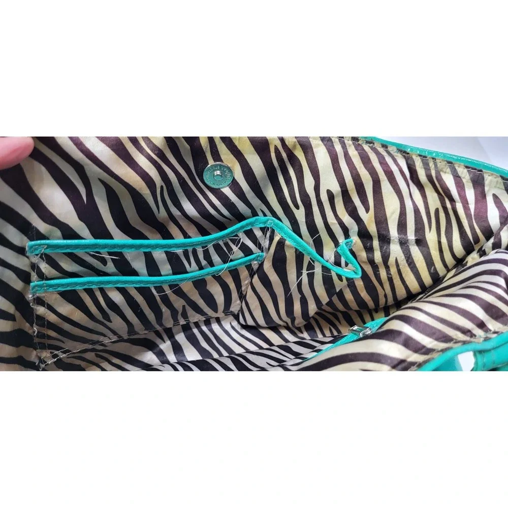 Vintage Guess Teal Shoulder Bag Silver Buckle Y2K Style Zebra Lining - Picture 14 of 16
